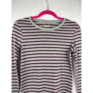 Faded Glory Womens Striped Long Sleeve Top S (4/6) Cotton/Spandex Gray & Burgund
